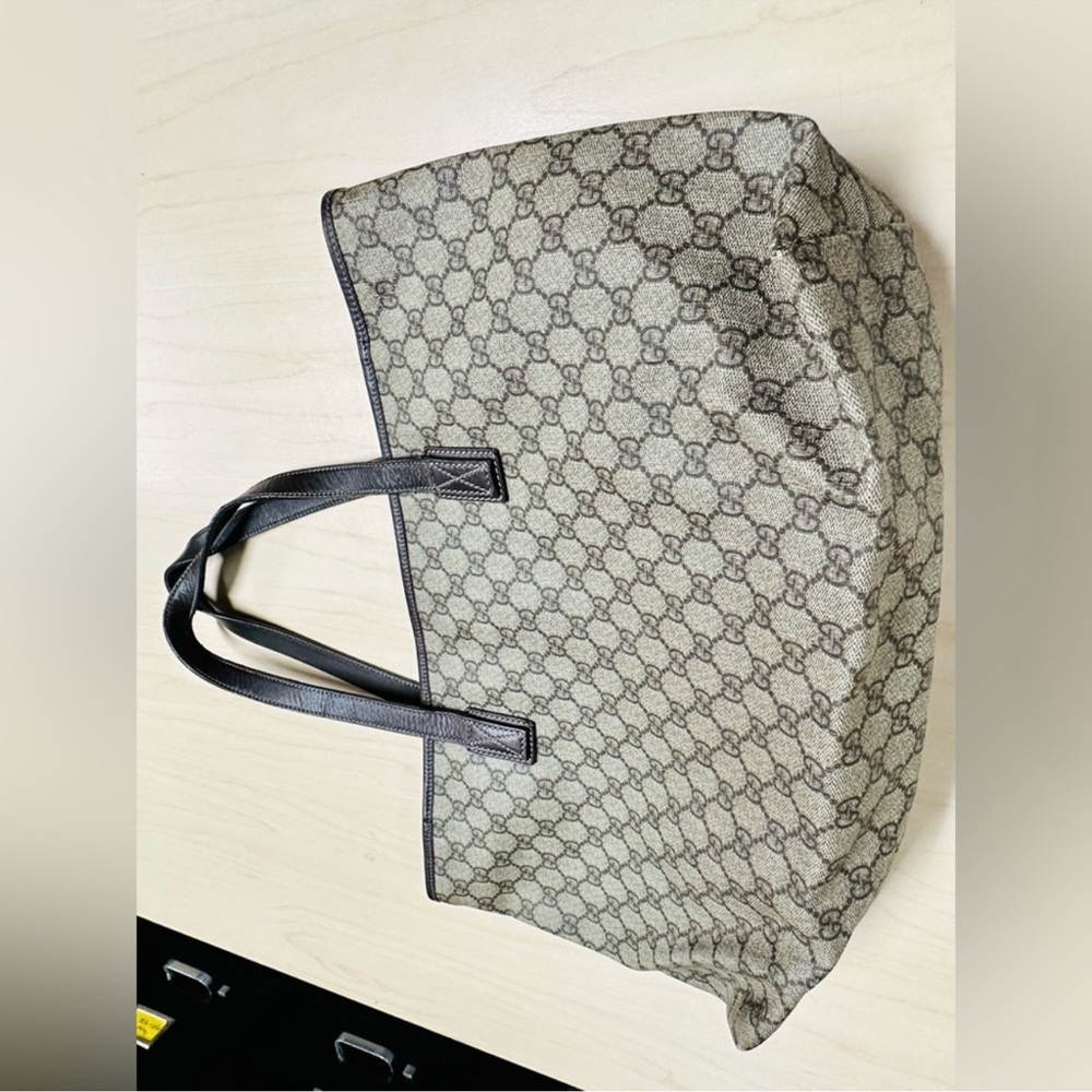 WOW POSHMARK Authentic Gucci Large GG Web Canvas with Leather Trim Tote - Picture 6 of 15